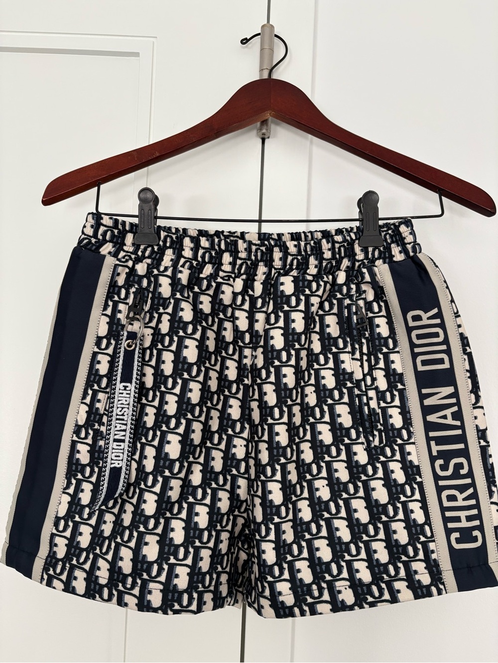 Christian Dior Blue Colorblock Logo Jacquard Print Casual Mini Shorts Size M